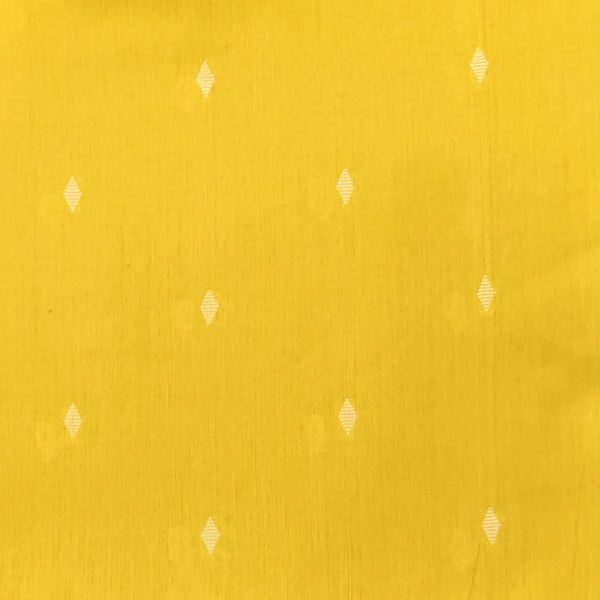 Pure South Cotton Handloom Yellow With Cream Diamond Motifs Woven Fabric