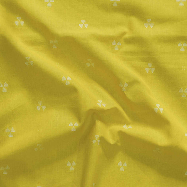 Pure South Cotton Handloom Yellow With Cream Woven Three Triangle Motifs Woven Fabric