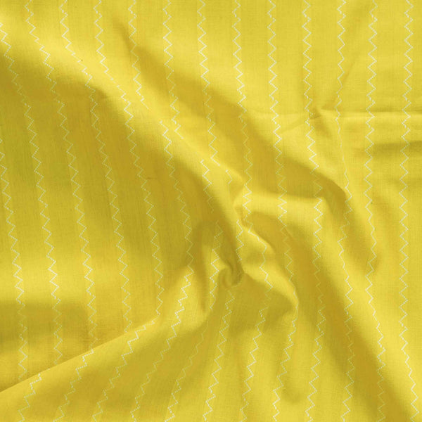 Pure South Cotton Handloom Yellow With Cream Woven Zig Zag Stripes Woven Fabric