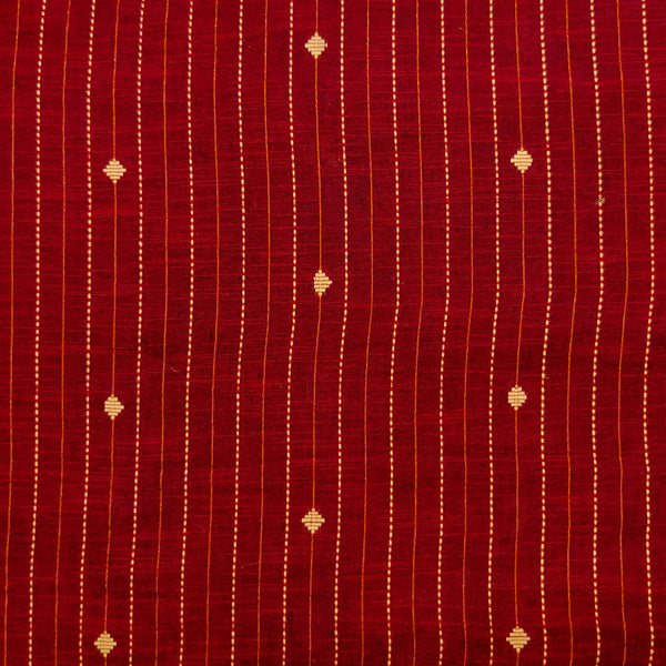 Pure South Cotton Maroon With Zari And Thread Stripes And Tiny Diamond Motifs Woven Fabric