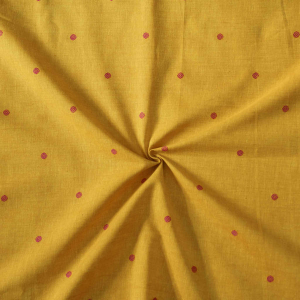 Pure South Cotton Mustard With Red Polka Woven Fabric