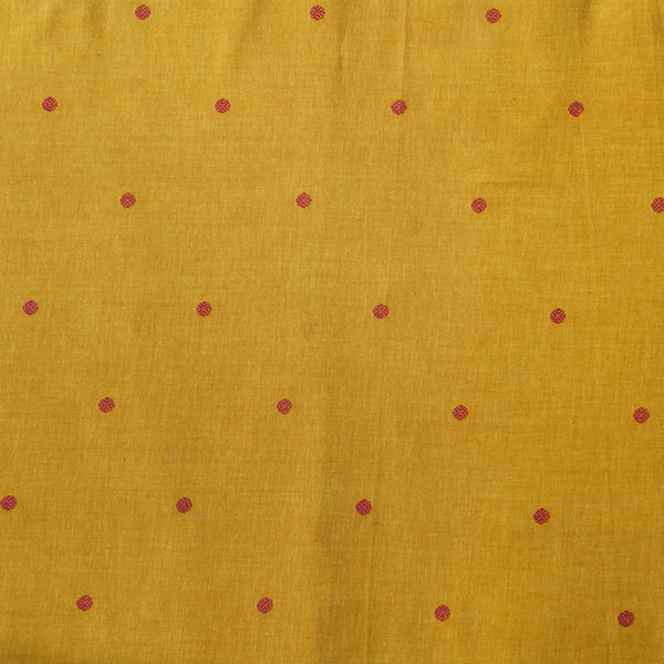 Precut 1.80 Meter Pure South Cotton Mustard With Red Polka Woven Fabric