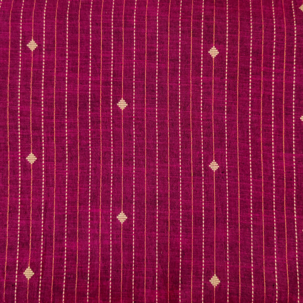 Pure South Cotton Purple Magenta With Zari And Thread Stripes And Tiny Diamond Motifs Woven Fabric