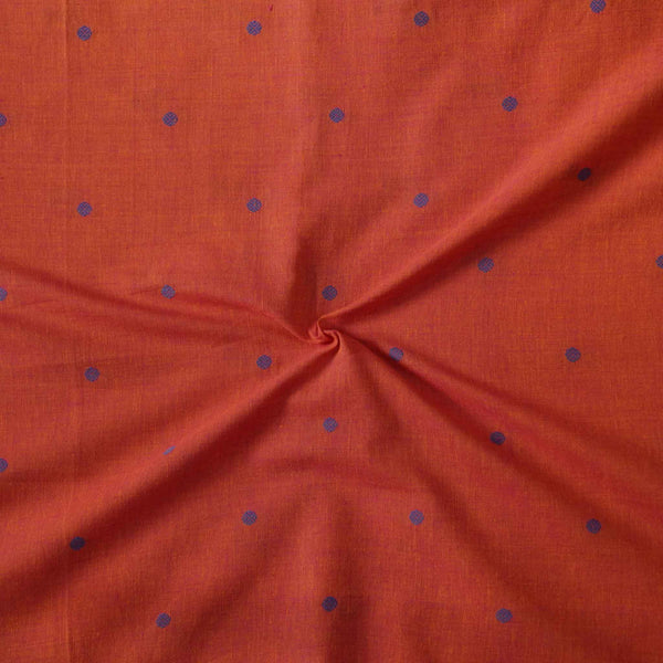 Pure South Cotton Reddish Orange With Blue Polka Woven Fabric