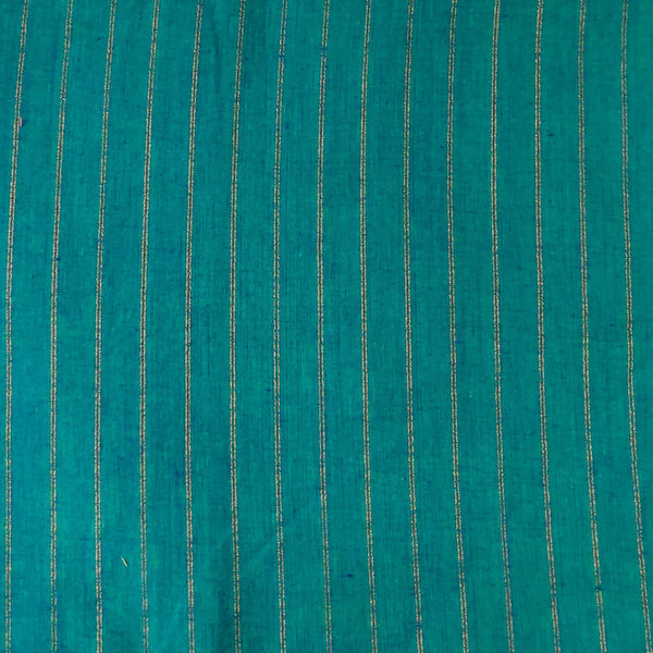 Pure South Cotton  Teal Blue With Bronze Zari Stripes Woven Fabric