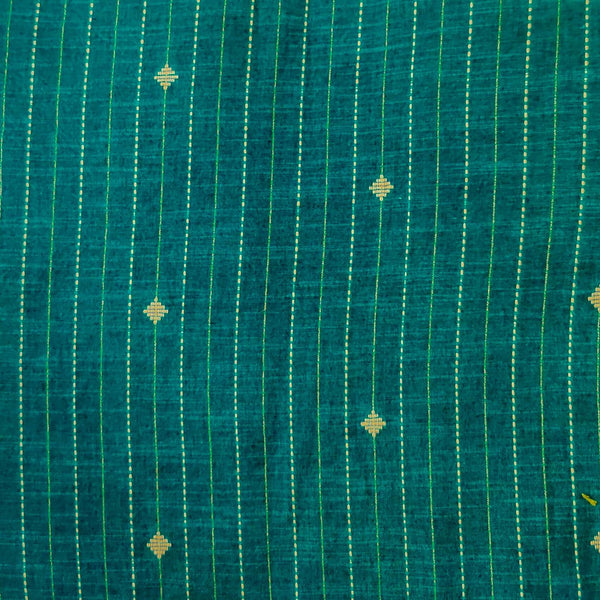 Pure South Cotton Teal Blue With Zari And Thread Stripes And Tiny Diamond Motifs Woven blouse Fabric ( 90 cm )