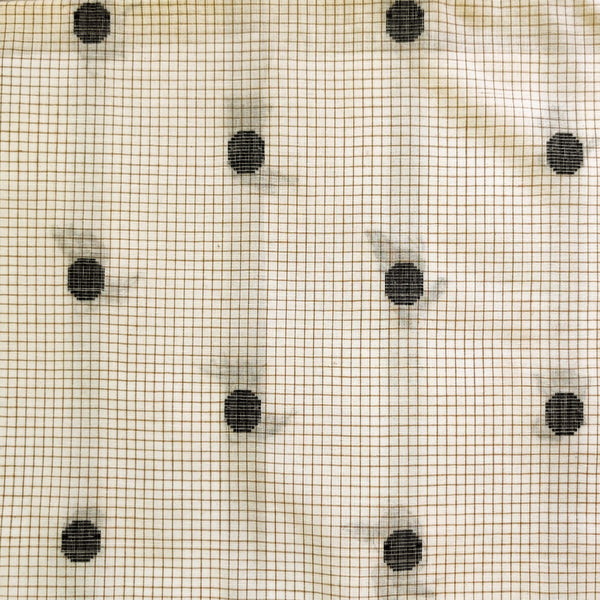 Pure South Cotton  White With Beige Checks With Black Dot Woven Fabric