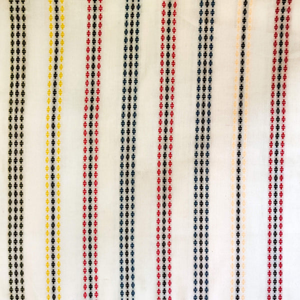 Pure South Cotton  White With Multi Colour Plus Stripes Woven Fabric