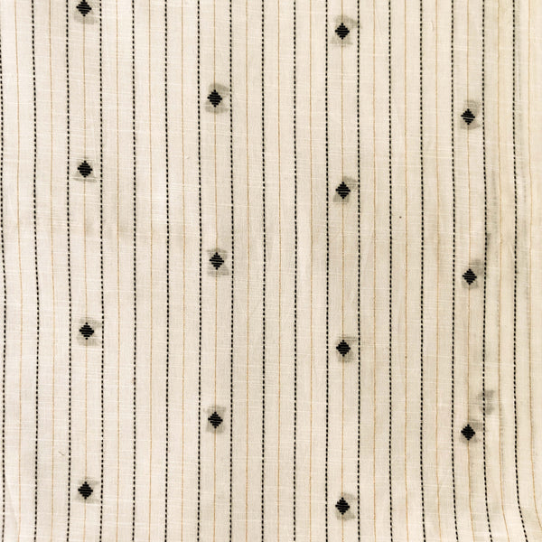 Pure South Cotton White With Zari And Thread Stripes And Tiny Diamond Motifs Woven Fabric