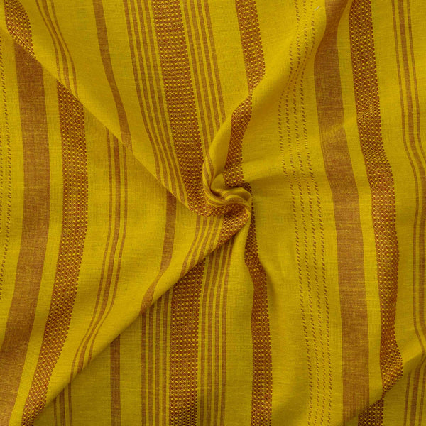 Pure South Cotton Yellow With Rust Uneven Line Stripes Woven Fabric