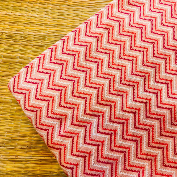 Pure Cotton Slub Pink Peach With Zig Zag Hand Block Print Blouse Fabric ( 1.25 Metre )