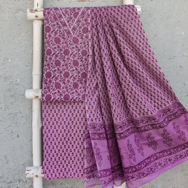 RADHIKA - Pure Cotton Simple Printed Top Faric With Printed Bottom And Cotton Printed Dupatta Purple