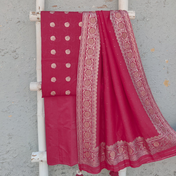 RANISA - Banarasi Brocade Top With Cotton Silk Bottom And A Pink Banarasi Chamki Dupatta