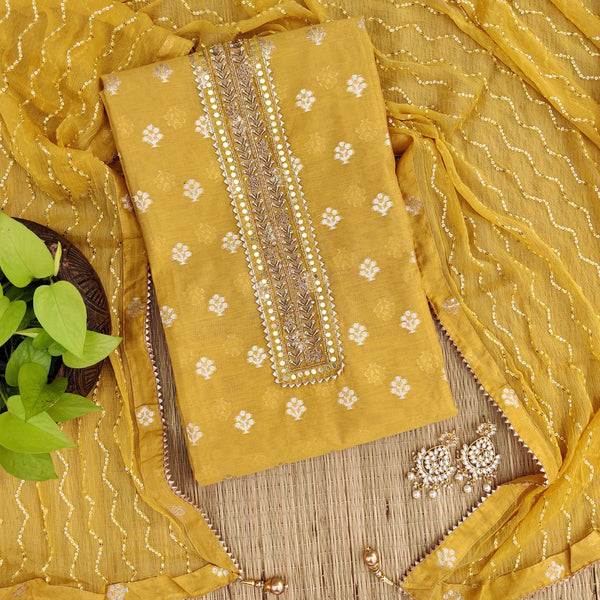 RANISA - Brocade Mustard With Kurta Patti Top Plain Bottom And A Beautiful Work Dupatta