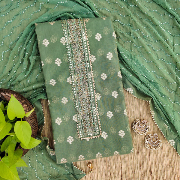 RANISA - Brocade Pastel Green With Kurta Patti Top Plain Bottom And A Beautiful Work Dupatta