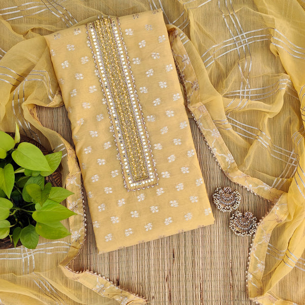 RANISA - Brocade Pastel Yellow With Kurta Patti Top Plain Bottom And A Beautiful Work Dupatta