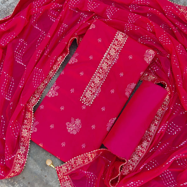 RANISA - Dola Silk Pink Top With Plain Bottom And A Beautiful Heavy Embroidered Dupatta