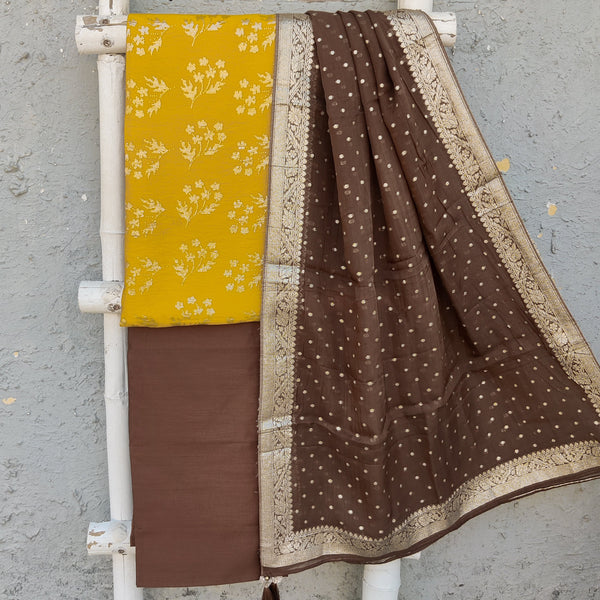 RANISA - Mustard Chinon Sequence Work Top With Cotton Silk Bottom And A Dola Polka Dupatta