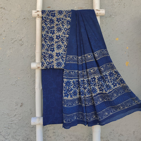 ROZANA - Pure Cotton Dabu Kashish With Indigo Jaal Hand Block Print Suit Fabric