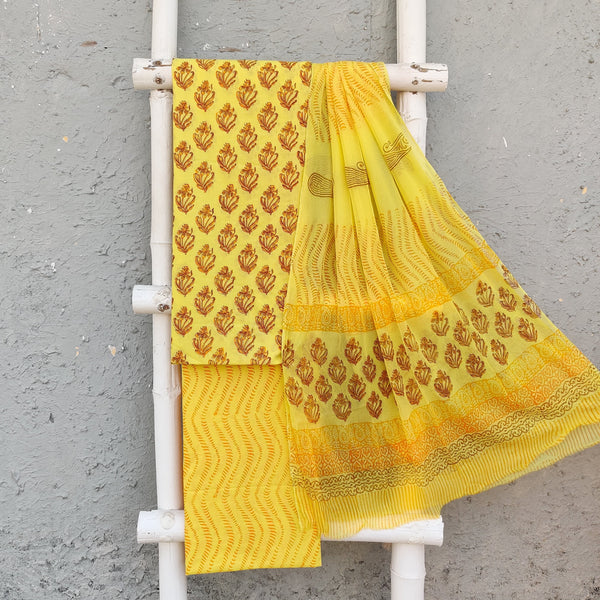 ROZANA - Pure Cotton Daily Wear Its All Yellow Chiffon Dupatta Set