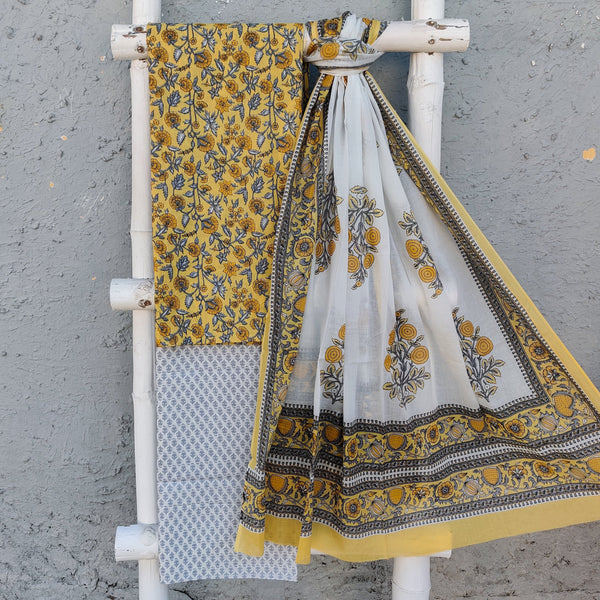 ROZANA - Pure Cotton Daily Wear Yellow Jaal Cotton Dupatta Set