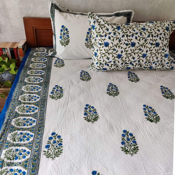 Raani Ka Bagh Blue Pure Cotton Jaipuri Double Bedsheet