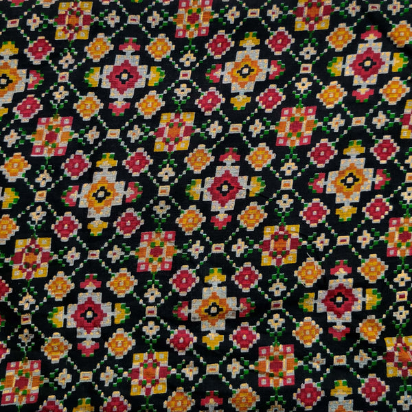 Rayon Black With Multi Patola Digitally Printed Fabric