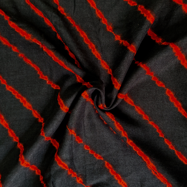 Rayon Black With Red Diagonal Lines Screen Print Fabric