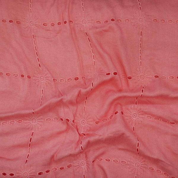 ( Width 56 Inches) Rayon Cotton Pink With Sqaure Hakoba Fabric