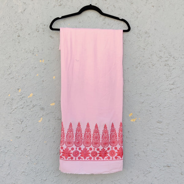 Rayon Shocking Baby Pink With Pink Embroidered Design