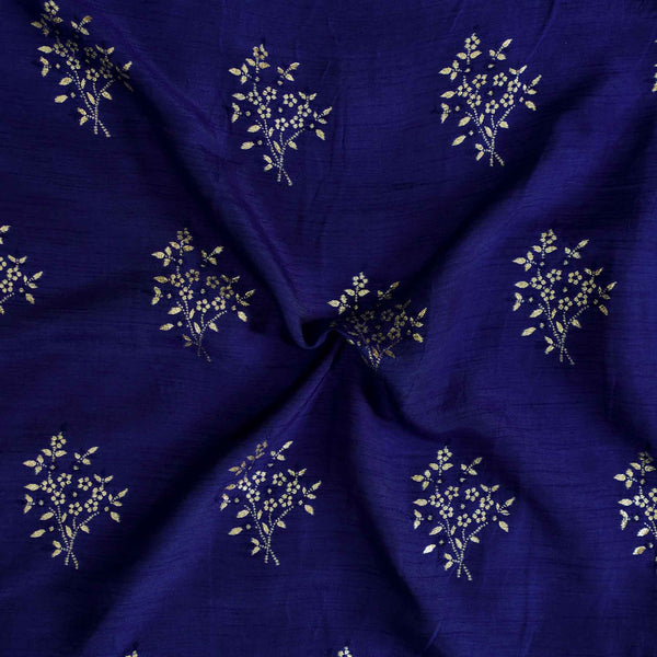 Royal Blue Brocade Dola Silk With Bouquet Woven Motifs Fabric