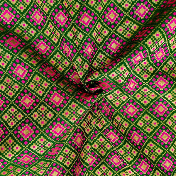 Royal Brocade Green With Pink Patola Woven Fabric