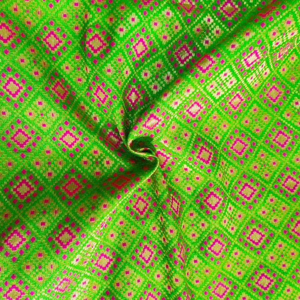 Royal Brocade Light Green With Pink Patola Woven Fabric