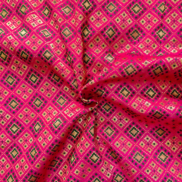 Royal Brocade Pink With Green Patola Woven Fabric