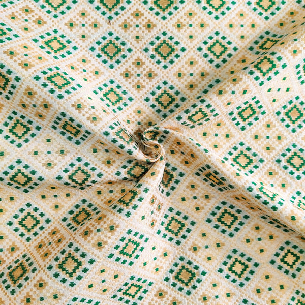 Royal Brocade White With Green Patola Woven Fabric