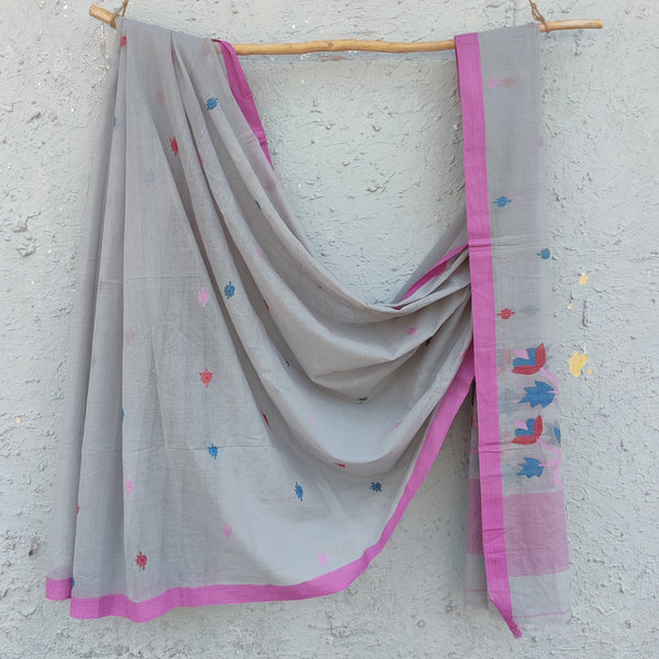 SHEVANTI -Pure Cotton Grey Jamdani Saree