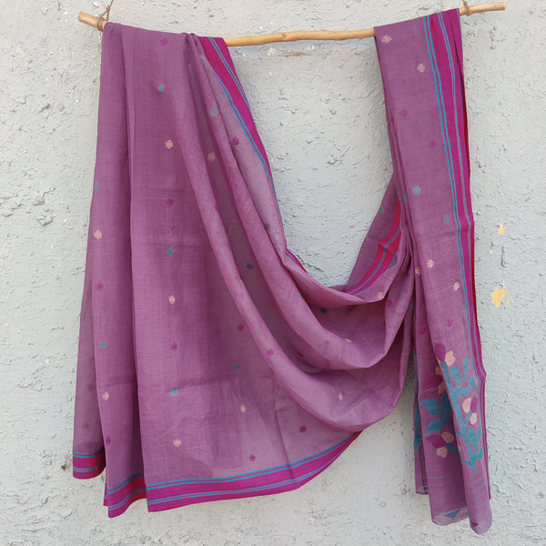 SHEVANTI -Pure Cotton Purple Jamdani Saree