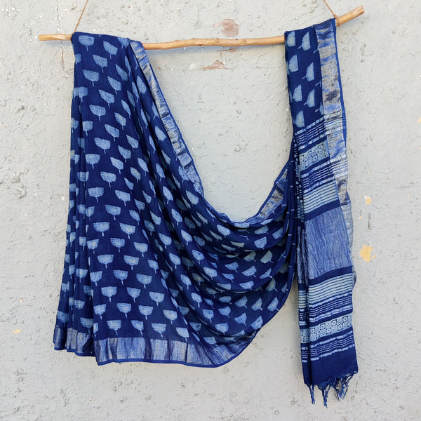 SUKOON - Linen Akola Indigo Saree Lotus