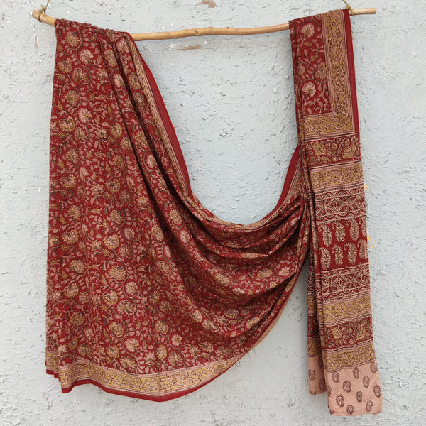 SWARA - Pure Cotton Kalamkari Saree Rust Floral Jaal