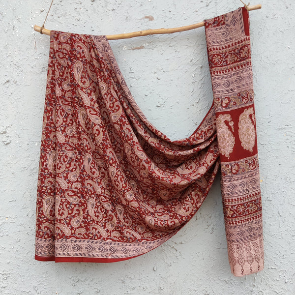 SWARA - Silk Kalamkari Saree Brown With Kairi Jaal