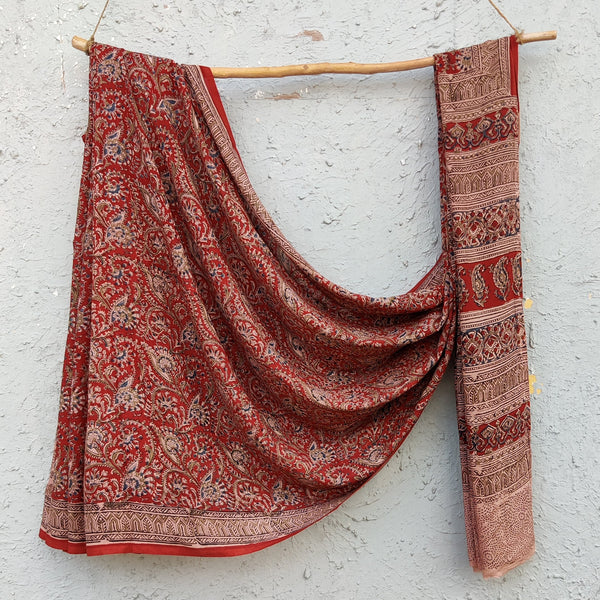 SWARA - Silk Kalamkari Saree Brown With Wild Floral Jaal