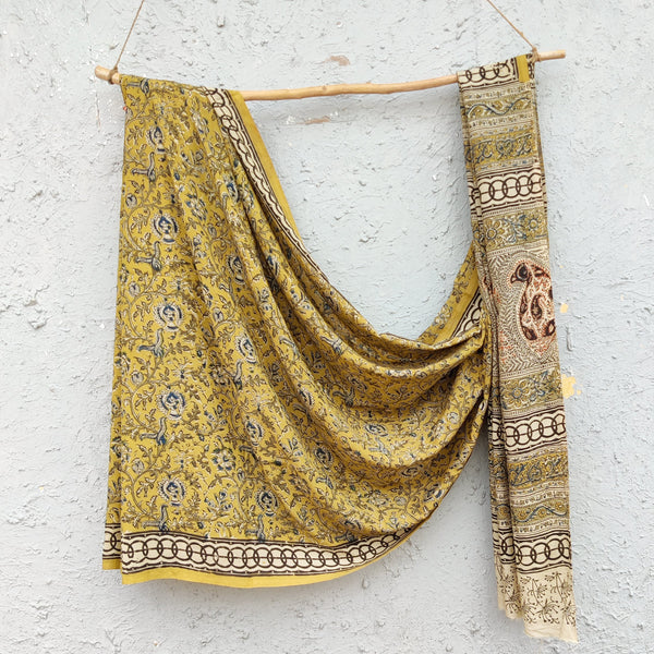 SWARA - Silk Kalamkari Saree Yellow Floral Jaal