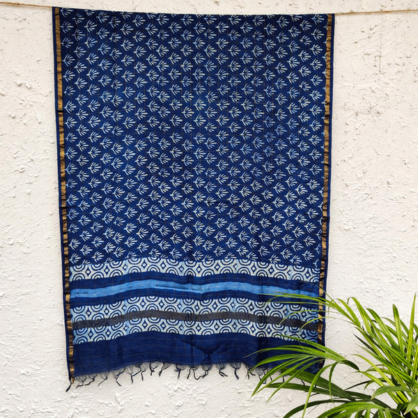 Sanskruti Aasmi Soft Pure Chanderi Checks Ankola Indigo Dupatta