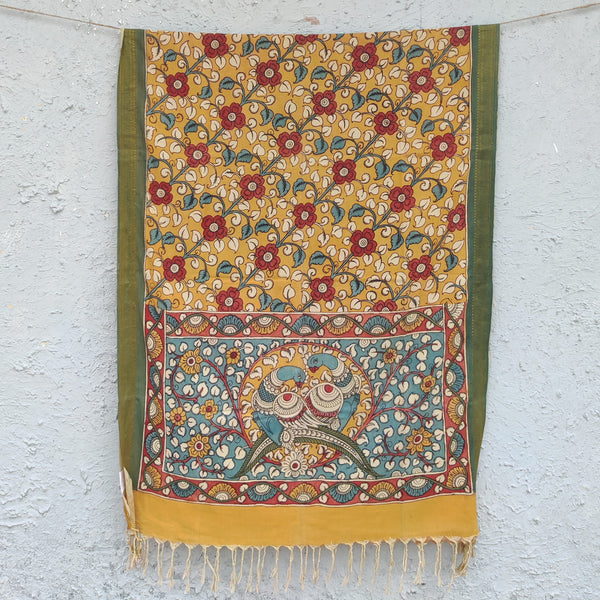 Sanskruti Kalamkari Hand Painted Dupatta Mustard Jaal