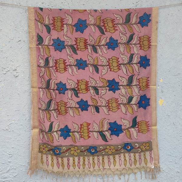 Sanskruti Kalamkari Hand Painted Dupatta Pink Lotus