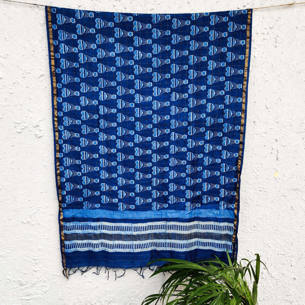 Sanskruti Karwa Soft Pure Chanderi Ankola Indigo Dupatta