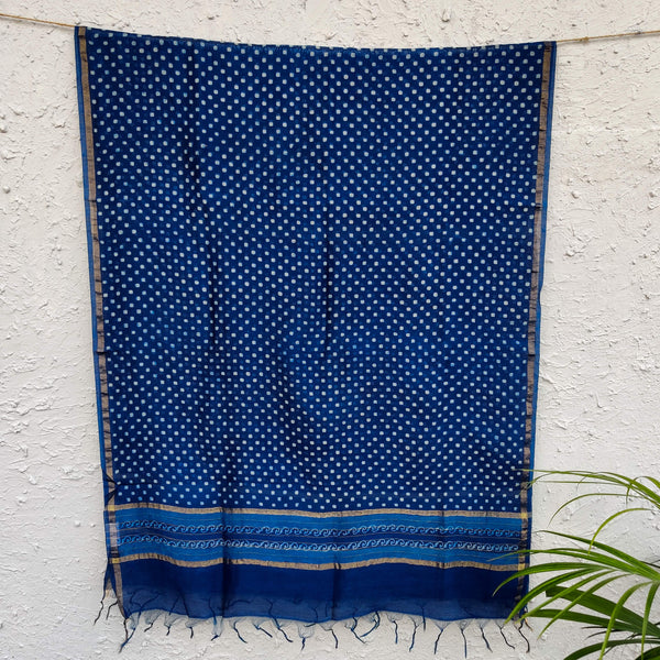 Sanskruti Nandini Soft Pure Chanderi Ankola Indigo Dupatta