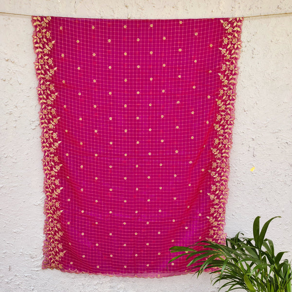 Sanskruti Ranisa Organza Moti Work Purple Magenta Dupatta