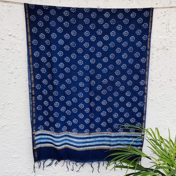 Sanskruti Ritu Soft Pure Chanderi Ankola Indigo Dupatta