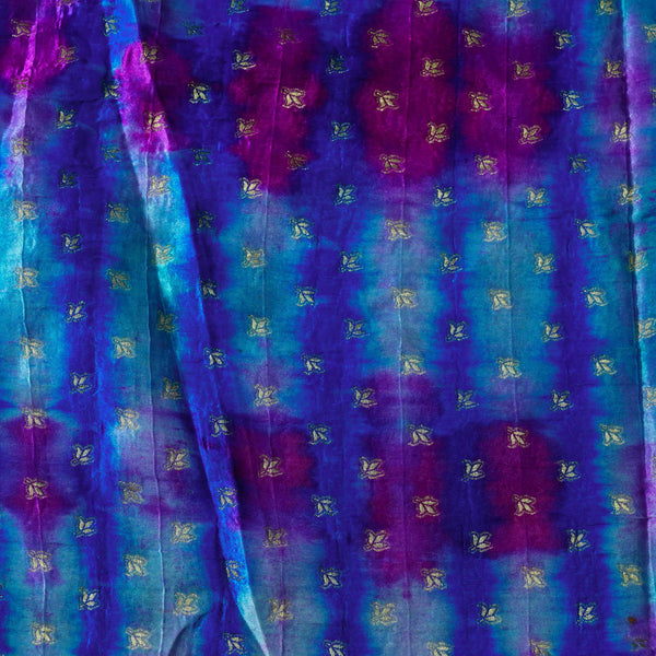 Satin Banarasi Brocade Blue Purple Abstract With Tiny Gold Motifs Woven Fabric